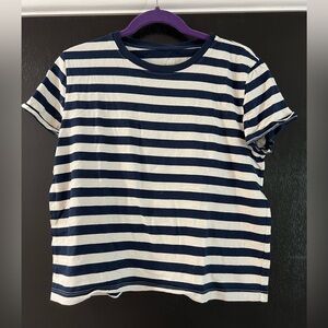 Everlane Organic Cotton Box-Cut Tee in Navy and White Stripe - Size M